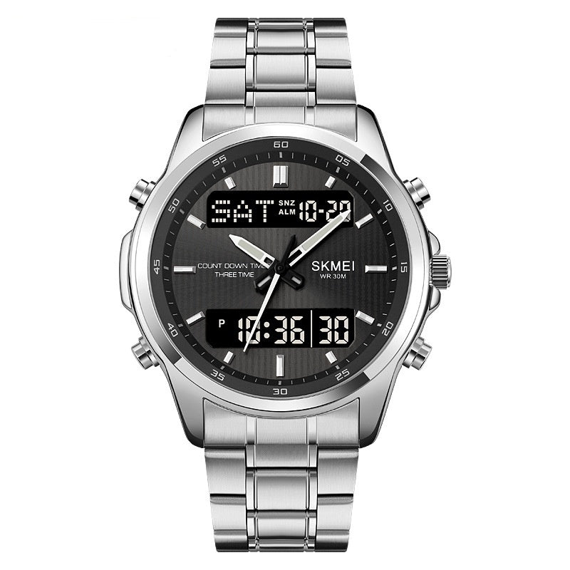 Montre en acier multifonctionnel pour hommes Double Display Sports