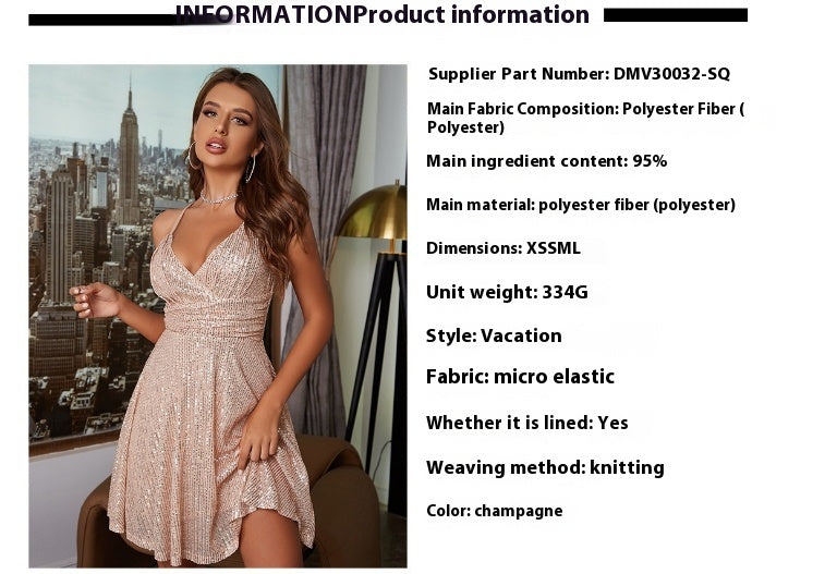 L'automne et l'hiver les femmes sexy magnifique robe pailletée plissée cross strap vacances Style