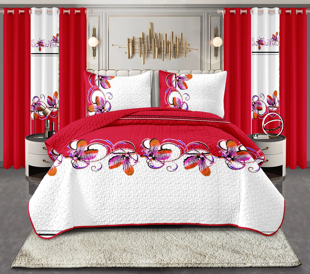 Couche de lit et rideau rouge et blanc 9 pièces pour le roi de Californie