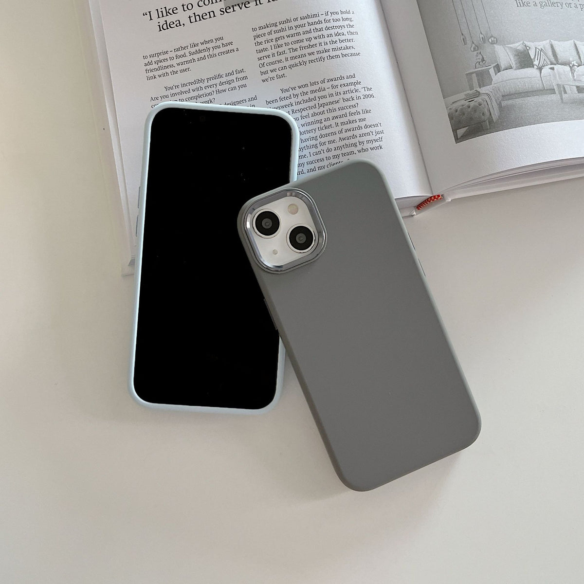 Boîtier de téléphone en métal silicone liquide de couleur pleine couverture