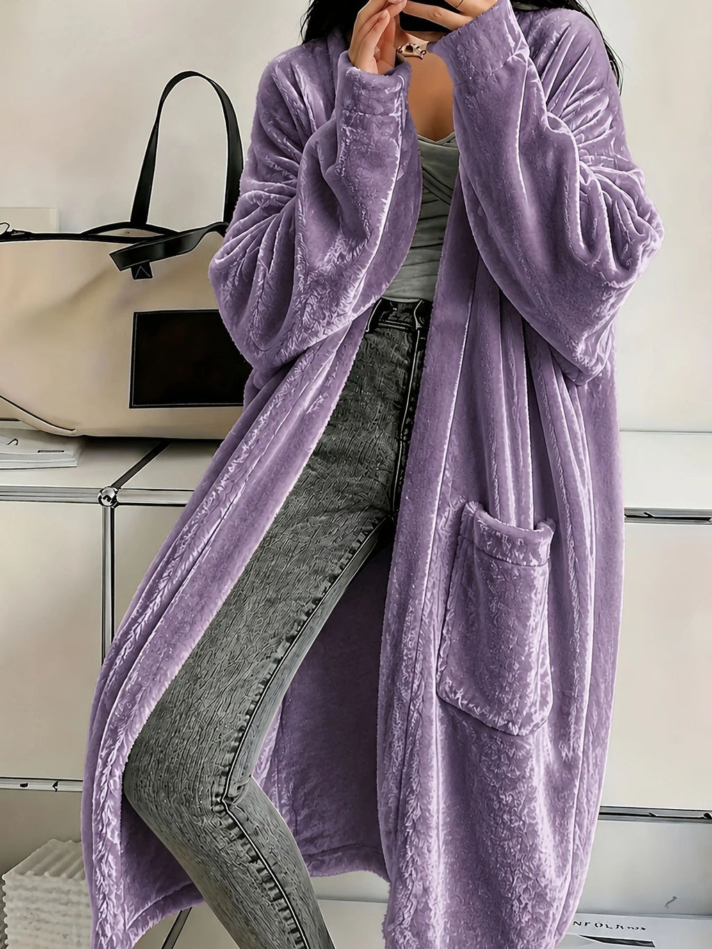 Annou Arrivée Automne & Hiver Velvet Femme Manches longues Mode Casual Cape Coat