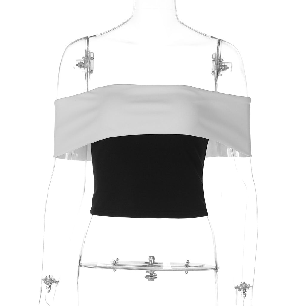 Femmes Fashionable couleur bloquée Croped Off-épaule Tube Top polyvalent et facile à Style