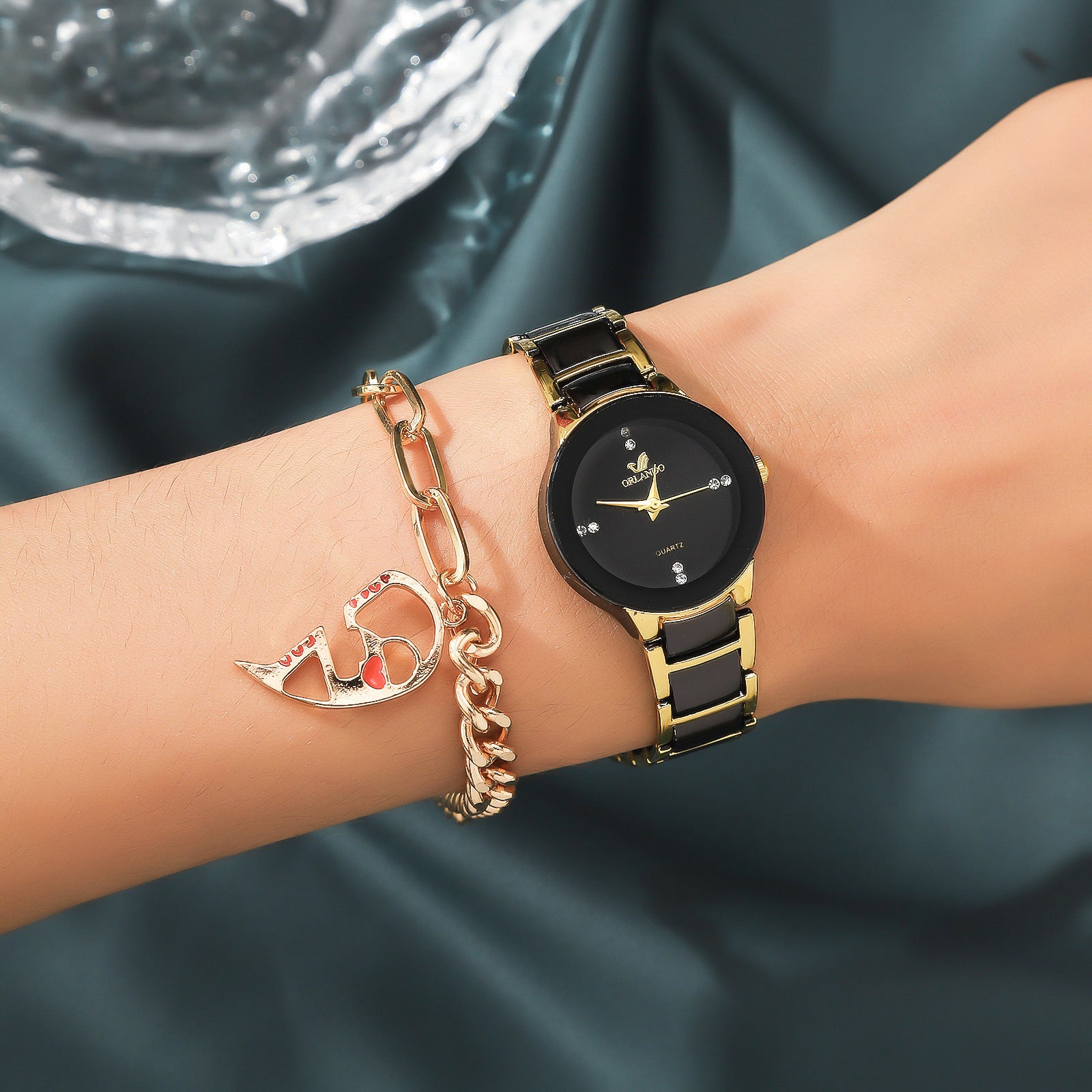 Mode simple tout-match couple montre coeur bracelet costume