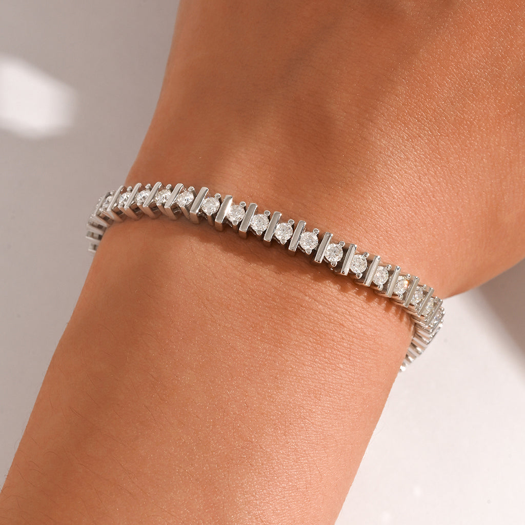 S925 Argent Sterling 44pcs 3mm Moissanite Bar Set Bracelet de tennis 15-18cm D Couleur VVS1 Pla