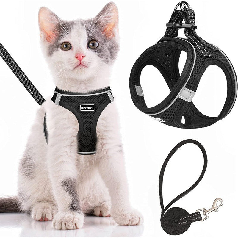 Pet Harness Vest Style Leash - Ajustable Respirant Chat Harnais avec D-Ring pour Walki