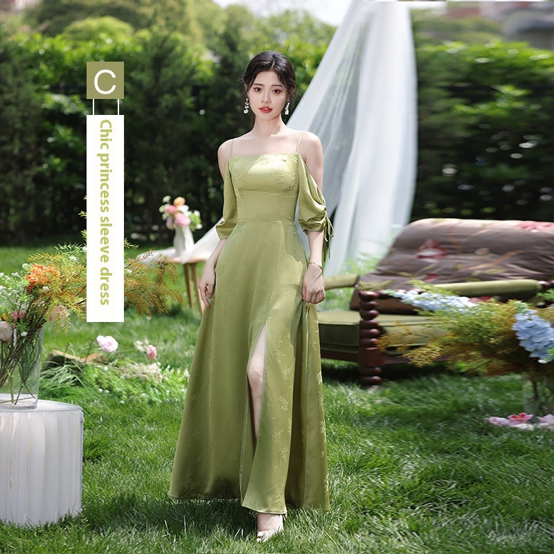 Robe de demoiselle d'honneur de style national vert