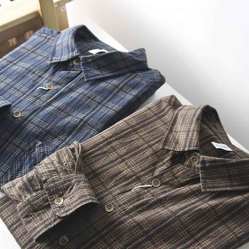 Chemise casual à manches longues en coton lavé pour hommes