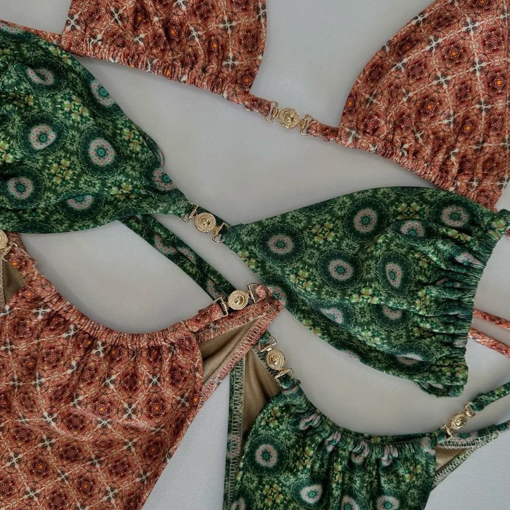 Mini Retro-print Sexy Open-back Bikini Set