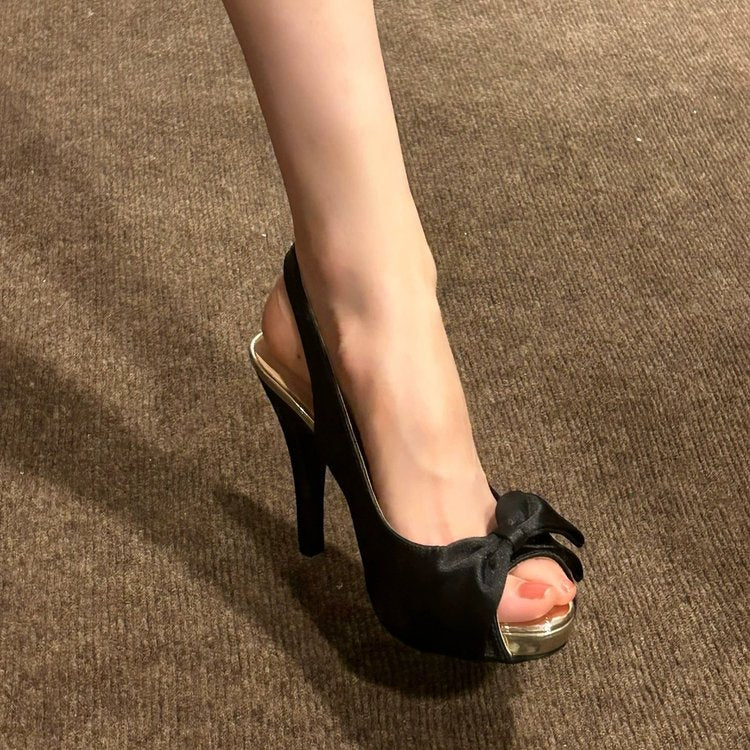 Femmes Peep Toe Slingback High Heels Bow Decor Platform Sandales