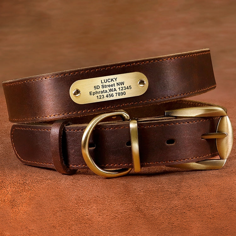 Collier de chien en cuir véritable de vache gravé anti perte