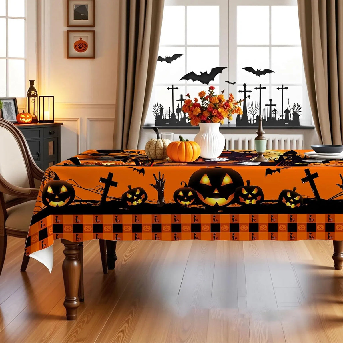 Hexagram Halloween nappe Rectangle citrouille nappe 60 x 84 pouces Château Ghost Ta