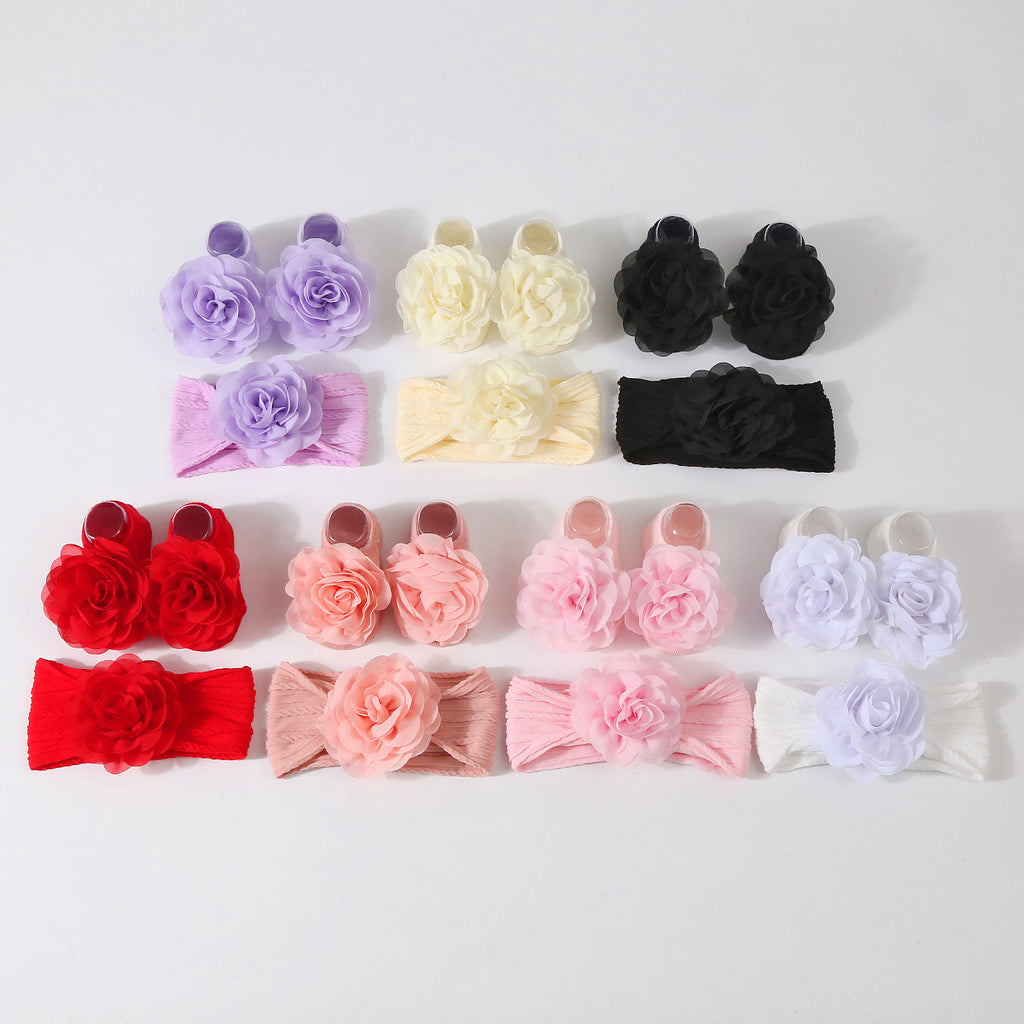 Bande de cheveux bébé Bébé chaussons en tricot doux à fleurs