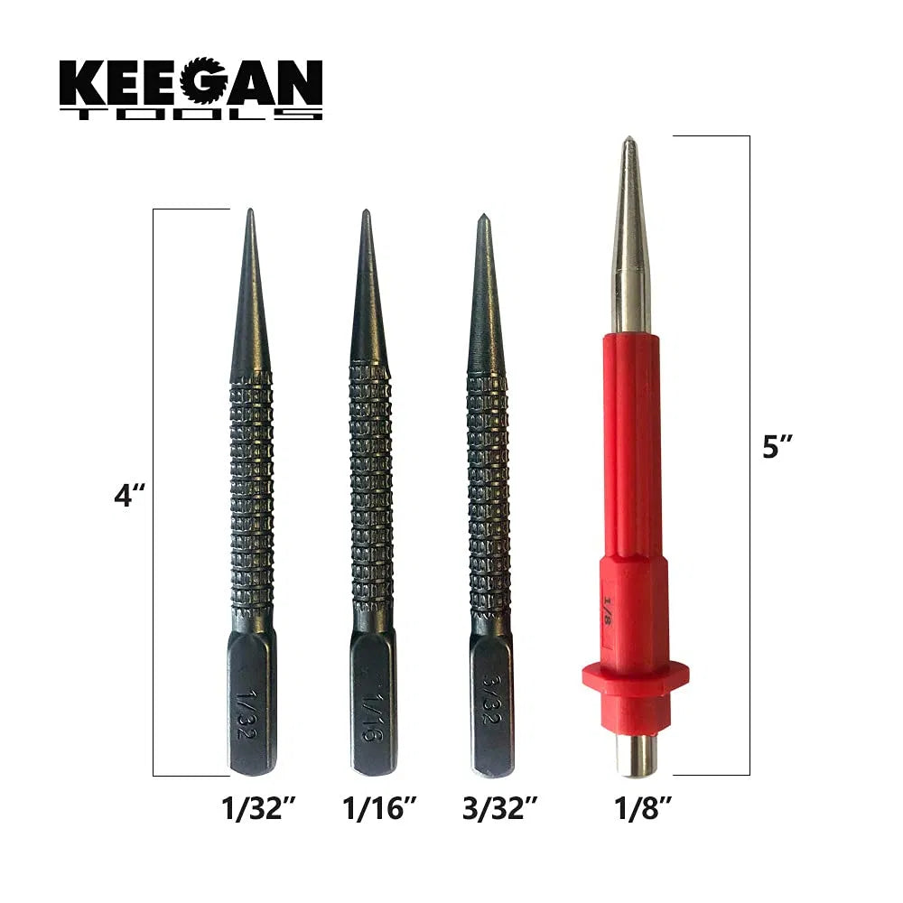 4 pièces de clou Setter & Center Punch Set 4" Wood Metal Super Impact Resistance USA