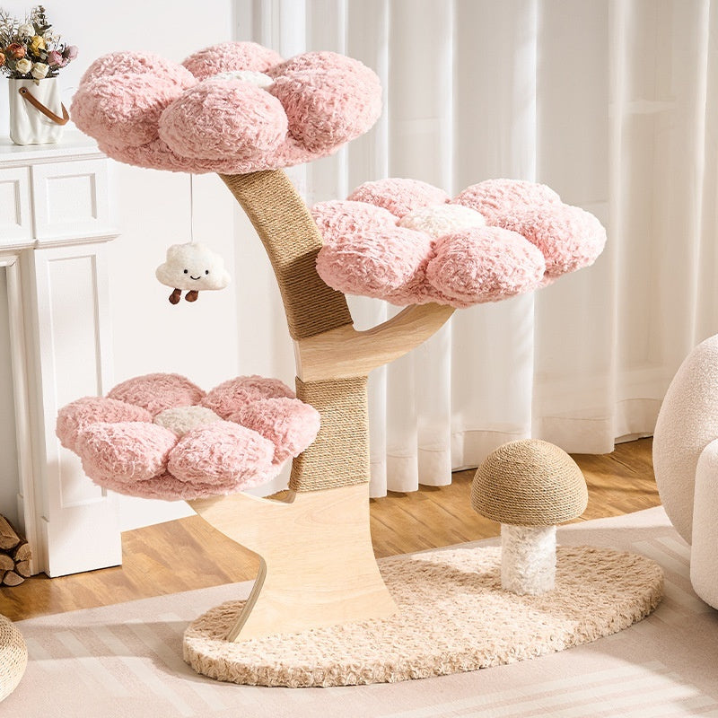 Arbre de chat compact et peu encombrant avec un nid cozy et un scratching durable en forme de champignons P