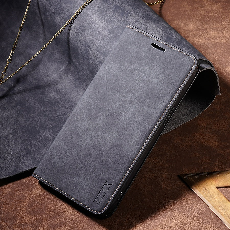 Coque de protection pour téléphone portable en cuir de portefeuille