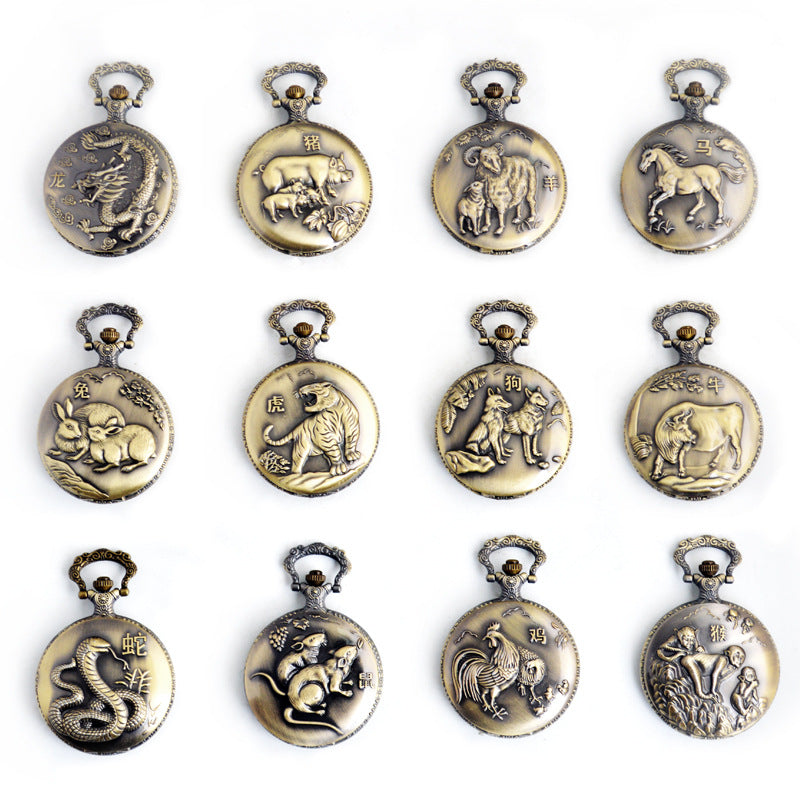 Montre de poche rétro de bronze Vintage Zodiac Quartz