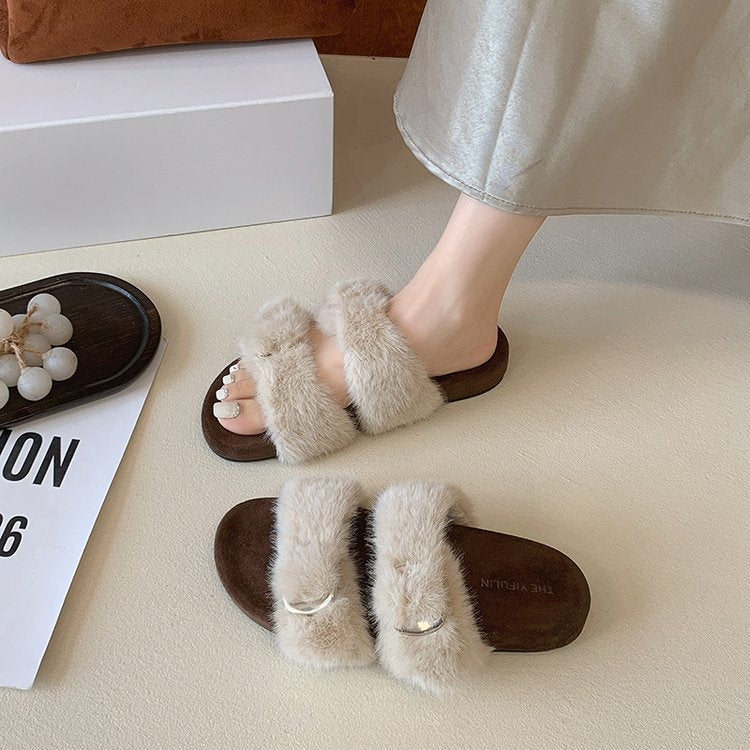 Style chaud Furry Double boucle diapositives pour les femmes