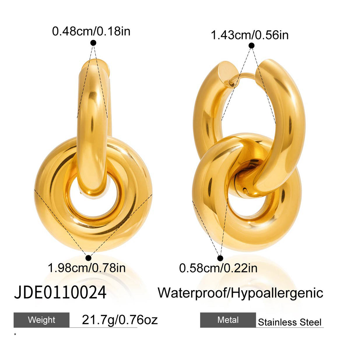 Boucles d'oreilles en acier inoxydable à boucles doubles Léger Luxe et haut de gamme