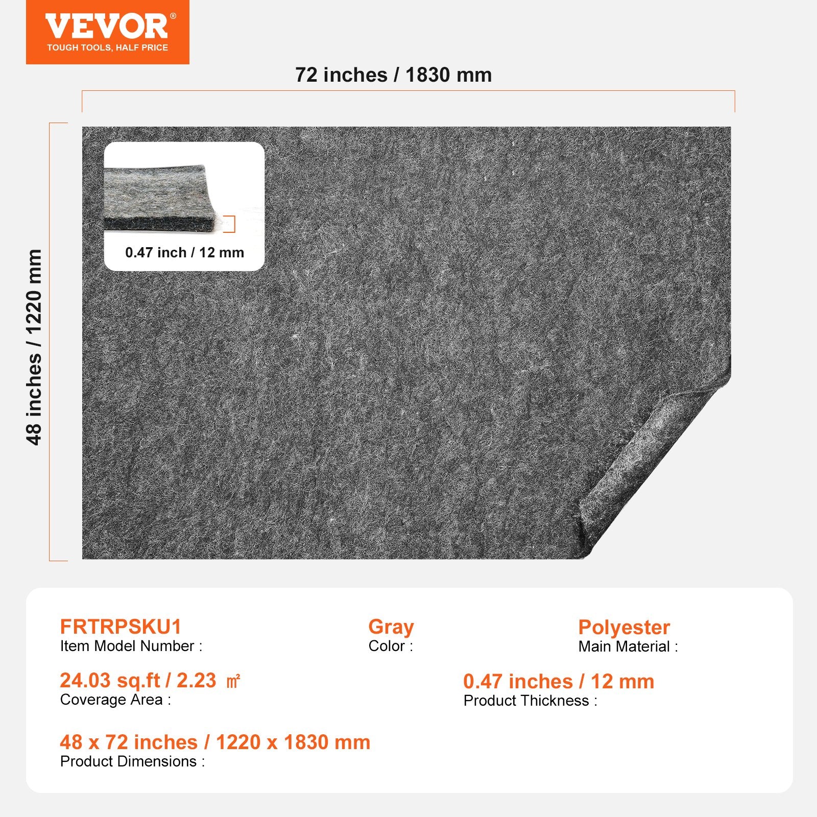 Gripper rug Pad VEVOR 4X6Papillon protecteur 0,47 Épaisseur pour tous les étages