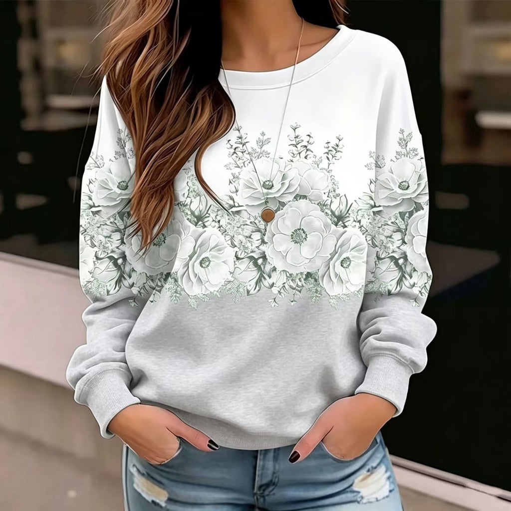Sweatshirt imprimé floral à col rond pour femme