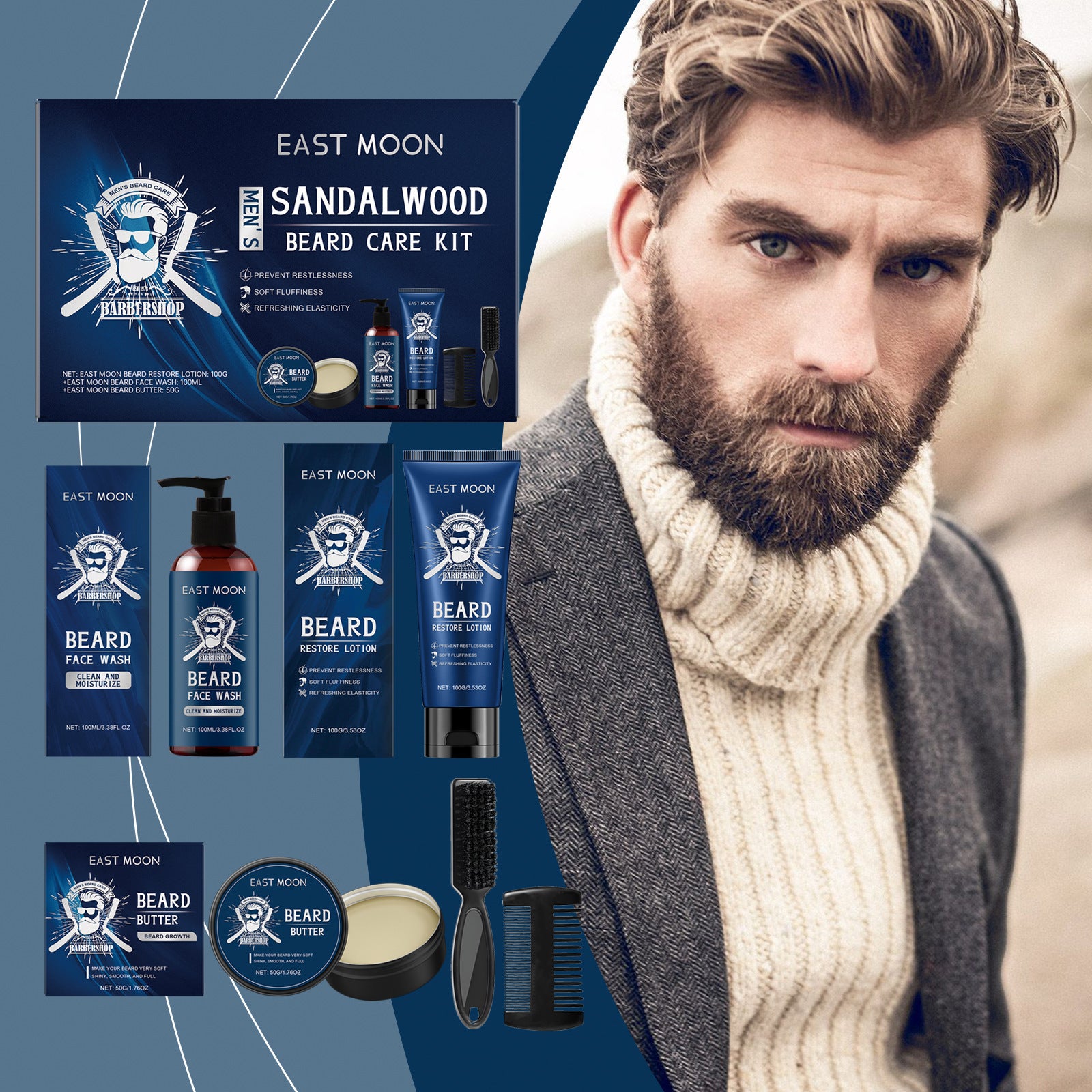 Ensemble de soins de la barbe en sandale pour hommes de la Lune Est