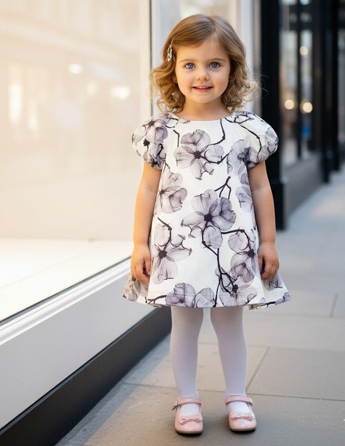 Filles Floral Robe de Smock Puff Manche A-Line Princesse Robe de fête Tout-petit 1-9Y