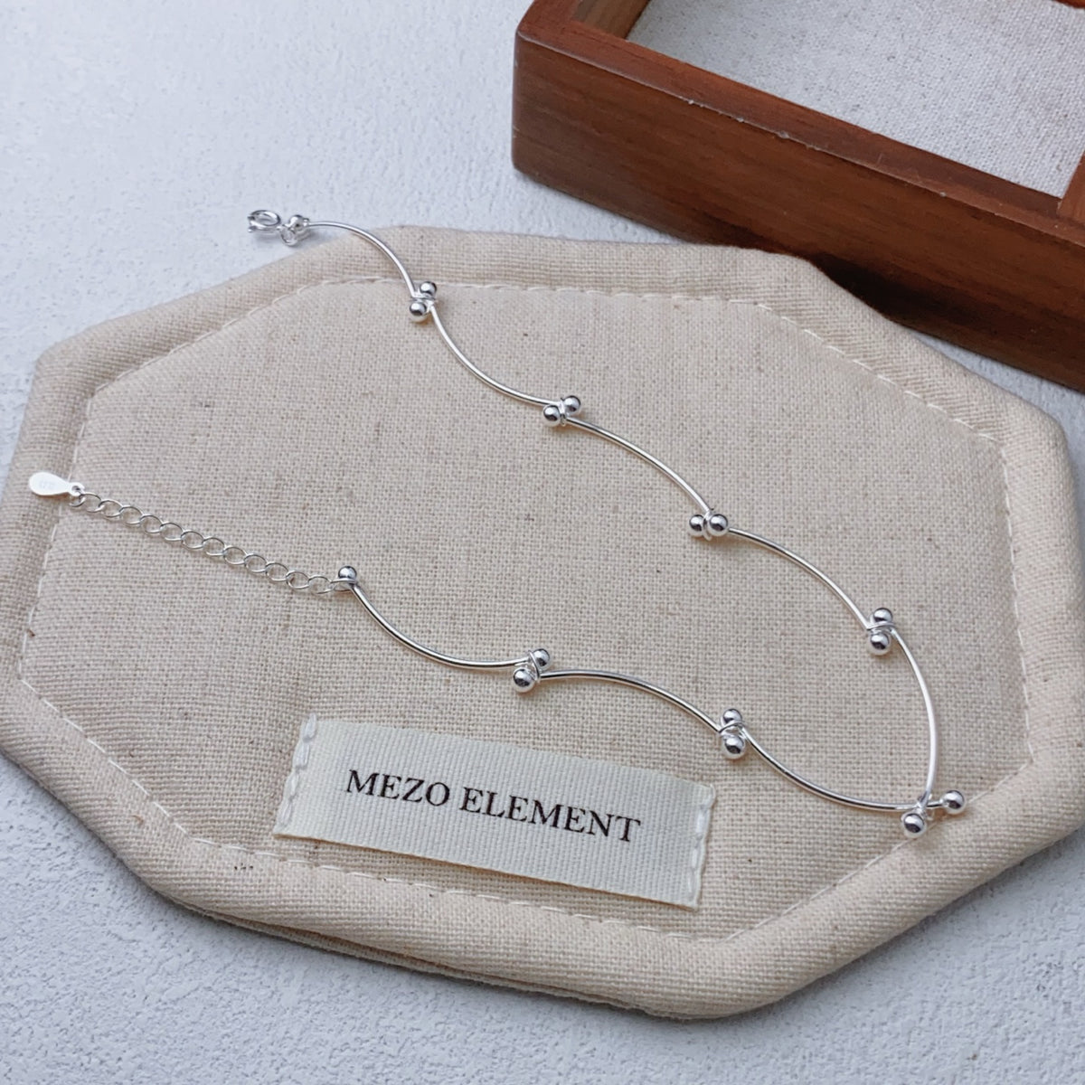 1pcs 999 Sterling Silver Wavy Tube Perle réglable
