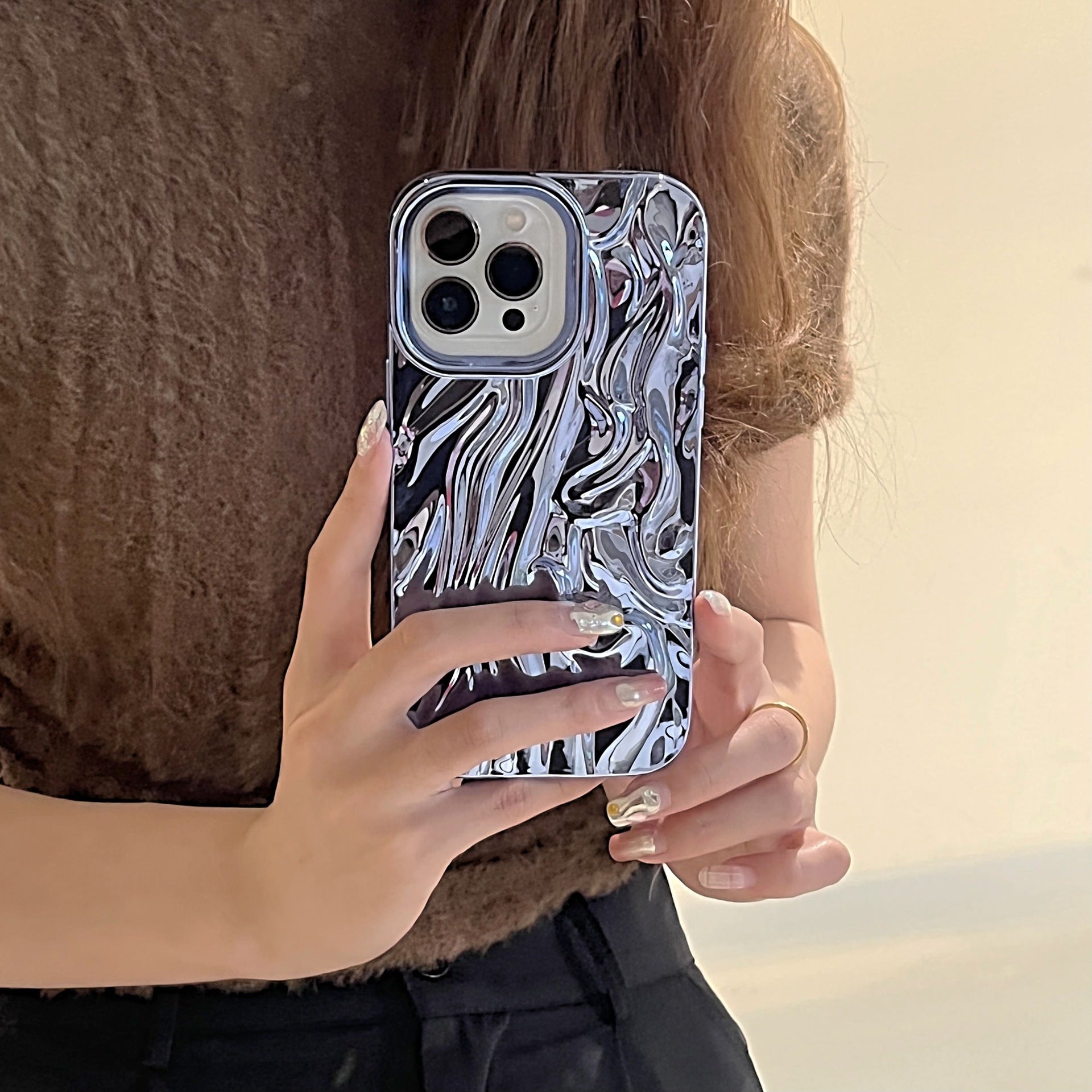 Étui de téléphone souple à motif plissé en trois dimensions