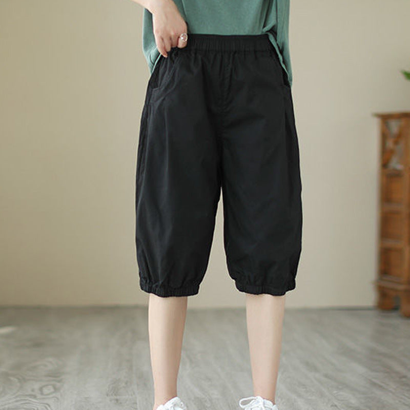 Femmes Solid-colore Casual Loose-fit Retro Short