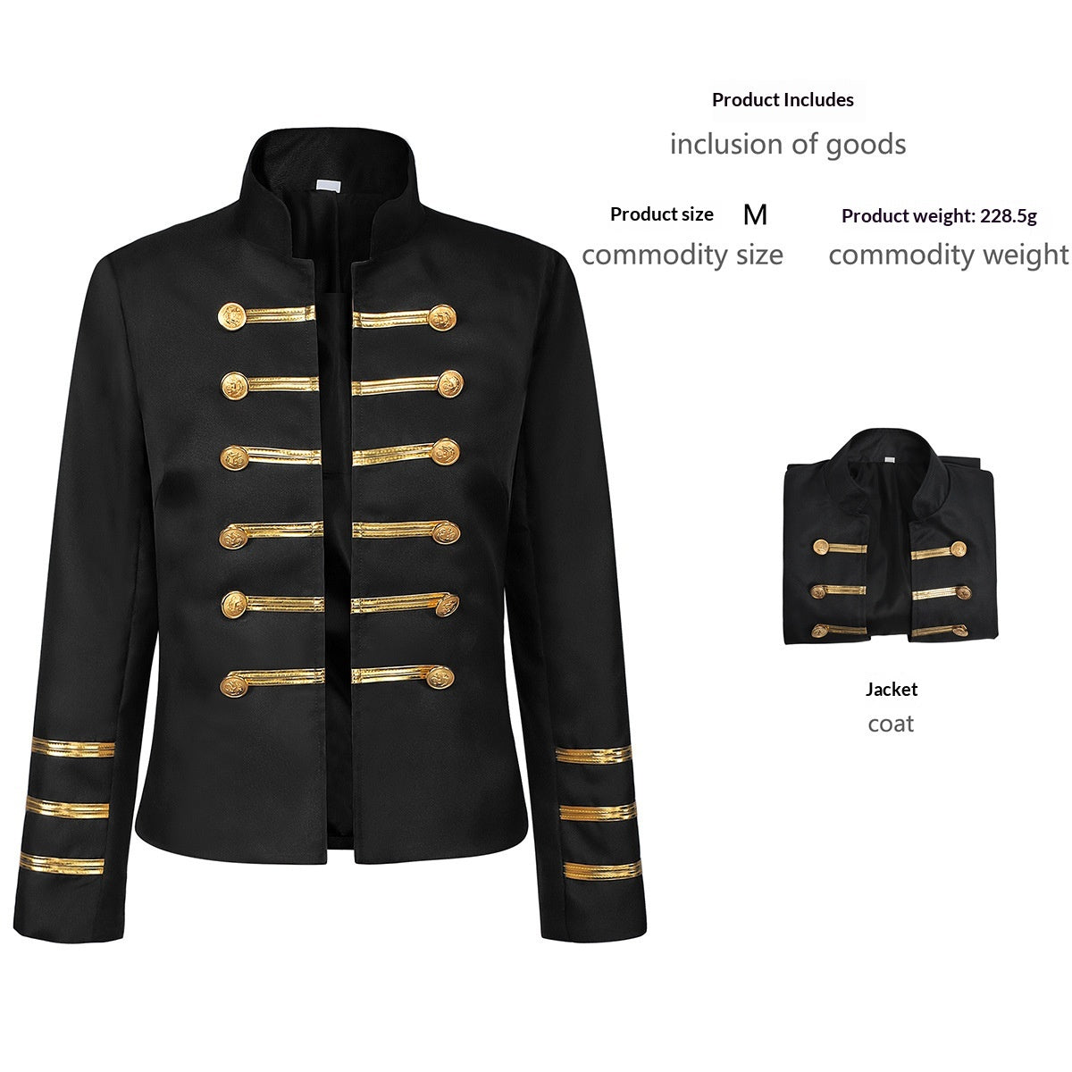 European and American Medieval Court-style Golden Double-breasted Vintage Coat avec un Stan