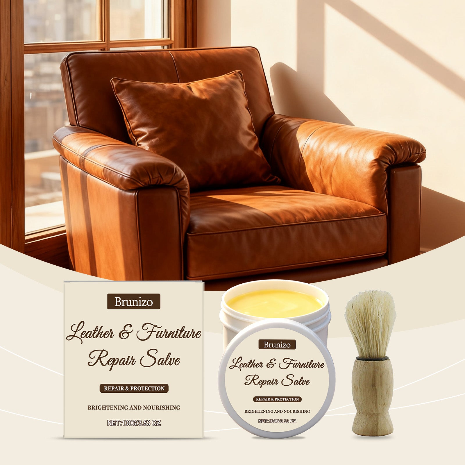 Crème de soins en cuir 1 00g-1 Brush-1box