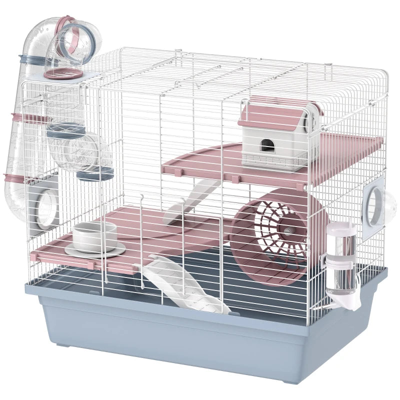 Cage, 3-Tier petit animal Cage avec roue d'exercice, bol alimentaire, bouteille d'eau, maison, tunnel