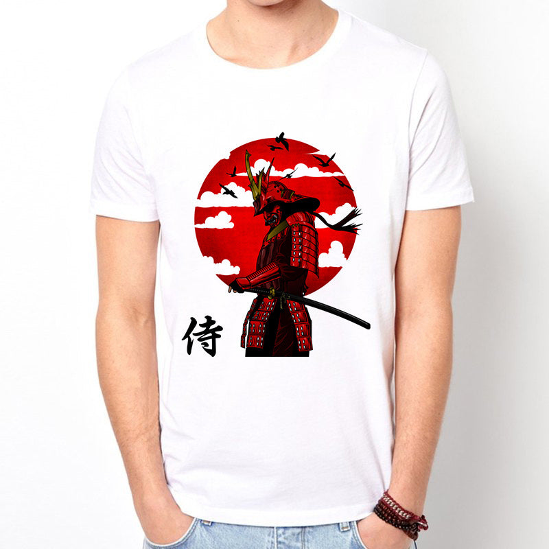 Cartoon Anime Japonais Samurai Harajuku Style T-shirt Blanc Homme