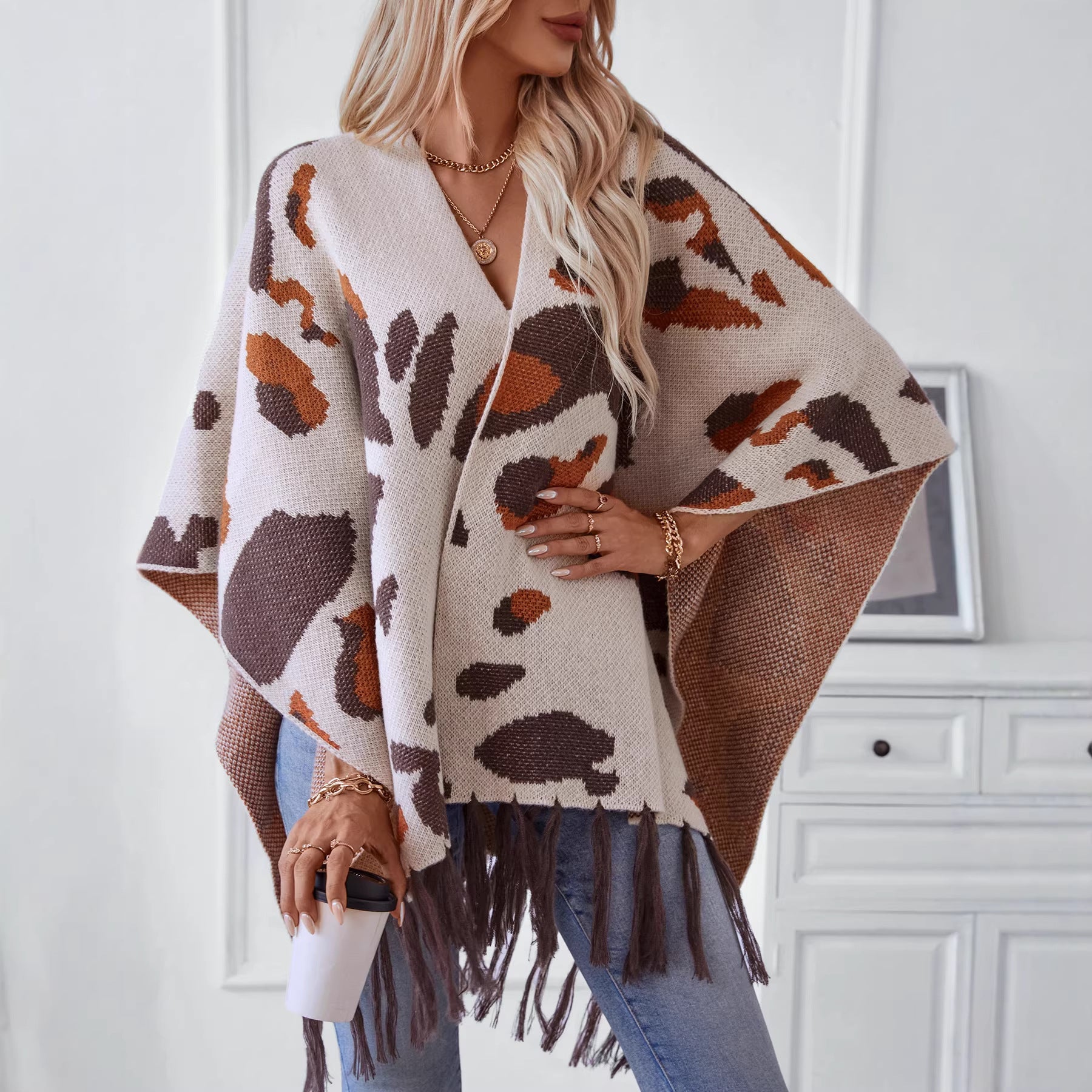 Driszle-Color Leopard-Imprimer Tasse tricotée CapeSholder Wrap pour les femmes