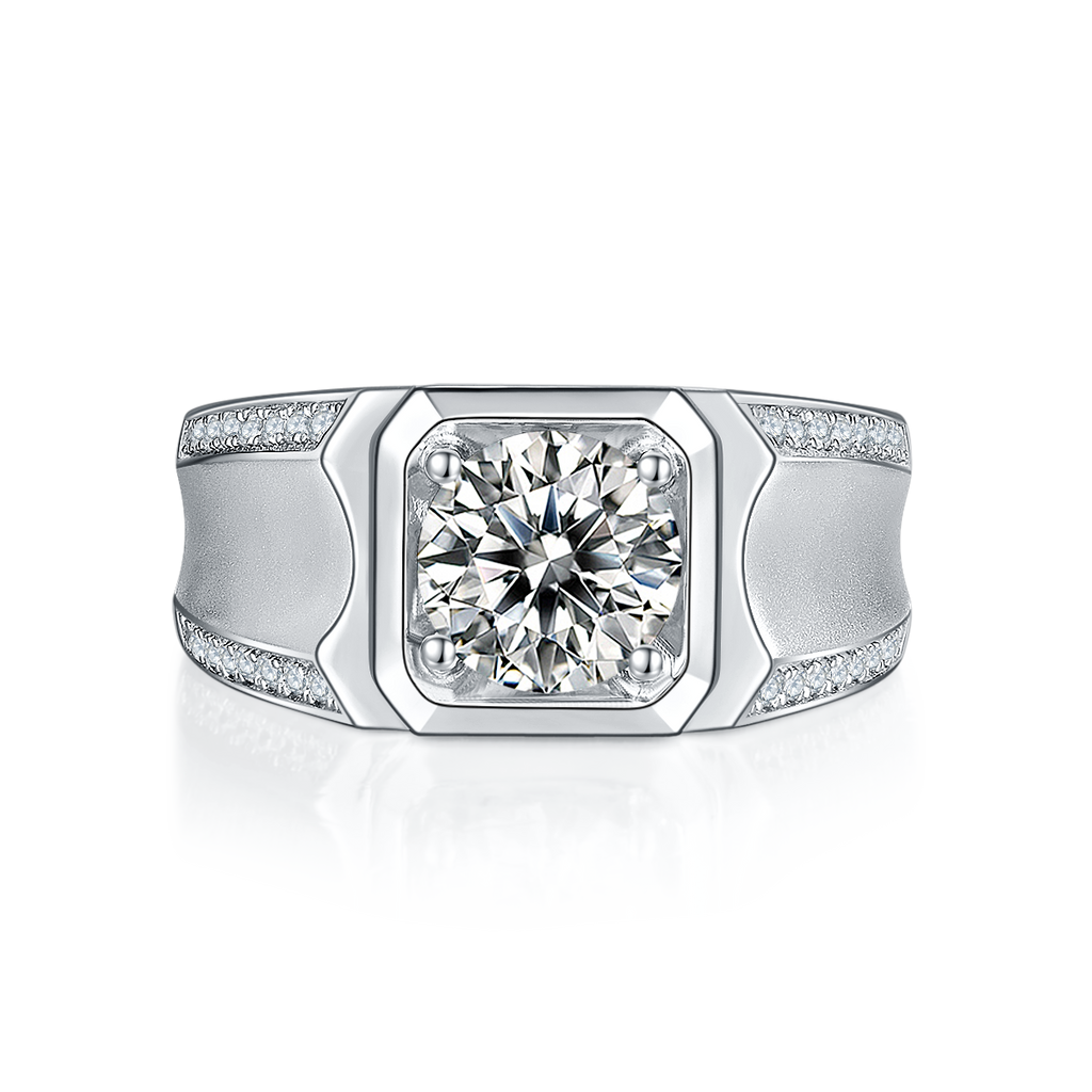 S925 Argent Sterling 2ct Moissanite Anneau Homme