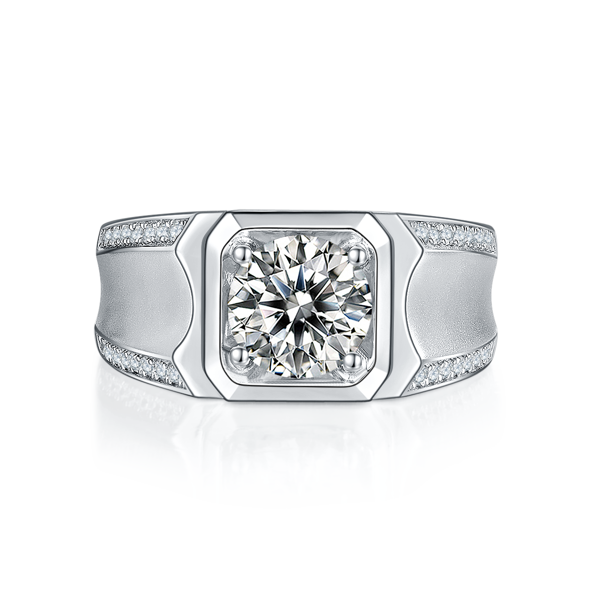 S925 Argent Sterling 2ct Moissanite Anneau Homme