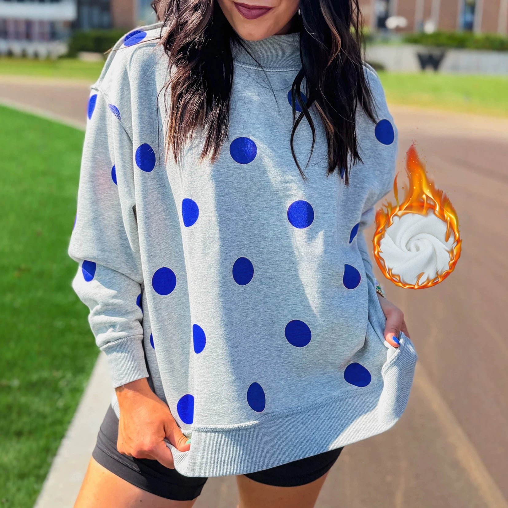 Femmes Relaxed-fit Casual Polka-dot Imprimé Mock-neck Sweatshirt