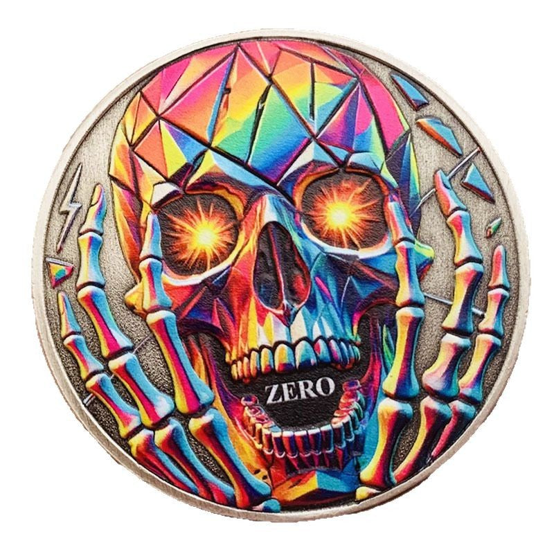 Crâne-et-doigt Design Imprimé couleur nickelé Antique Médaille commémorative d'argent