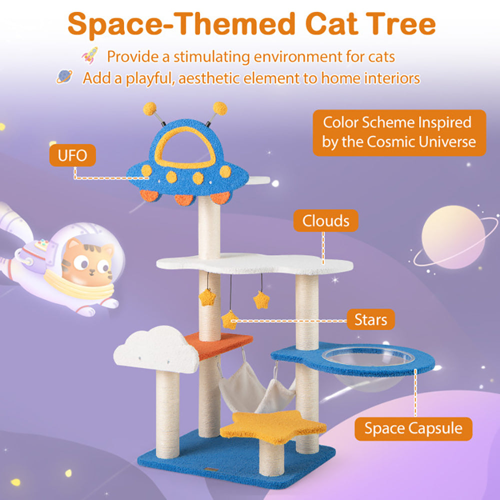 49 Inches Tall Cat Tree avec OVNI Top Perch Space Capsule et Sisal Scratching Posts