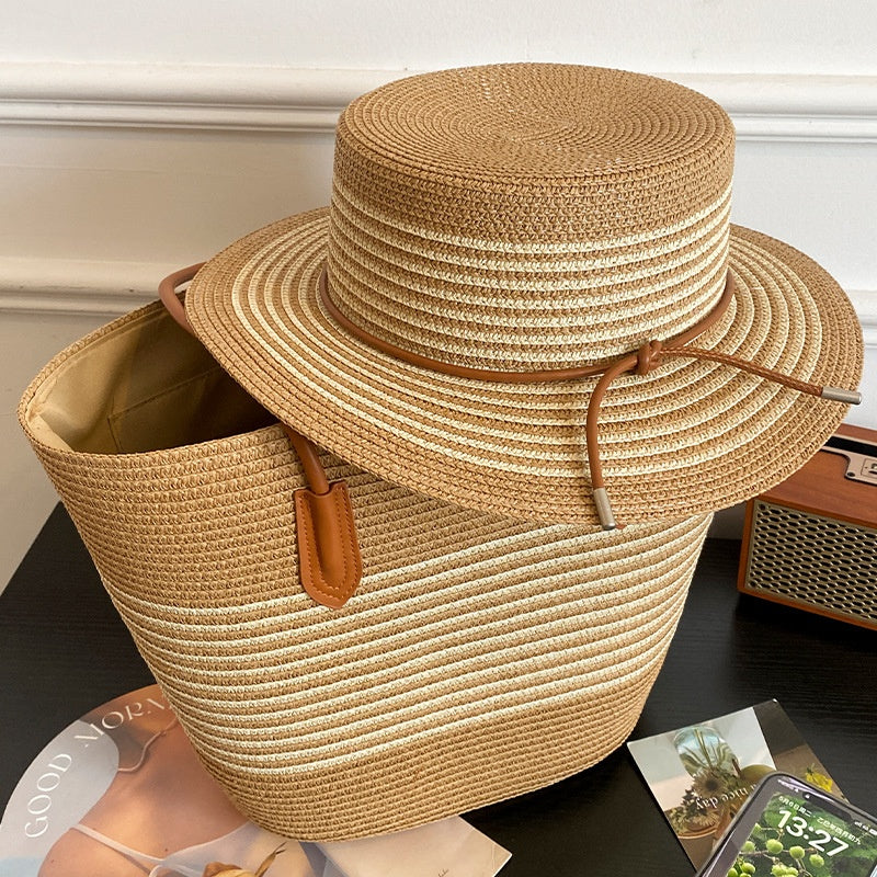 Chapeau de paille d'été de printemps et sac de grande capacité Set multicolore et sac d'épaule