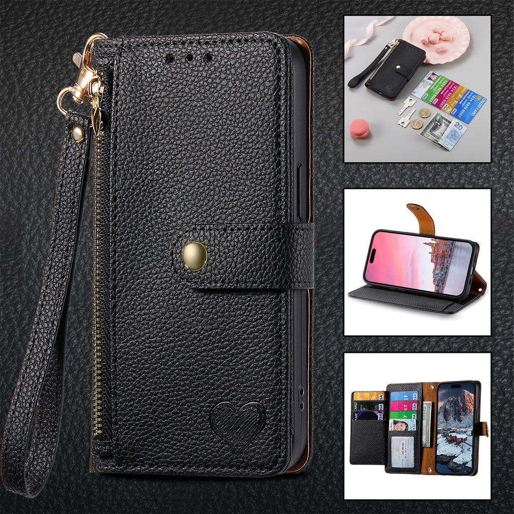 Love Sleeve PU Litchi Motif RFID antivol Lanyard Coque téléphonique