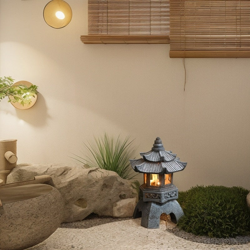 Solar Powered Stone Tower Lampe Chinese Style Lanterne Sol Standing Paysage Orname