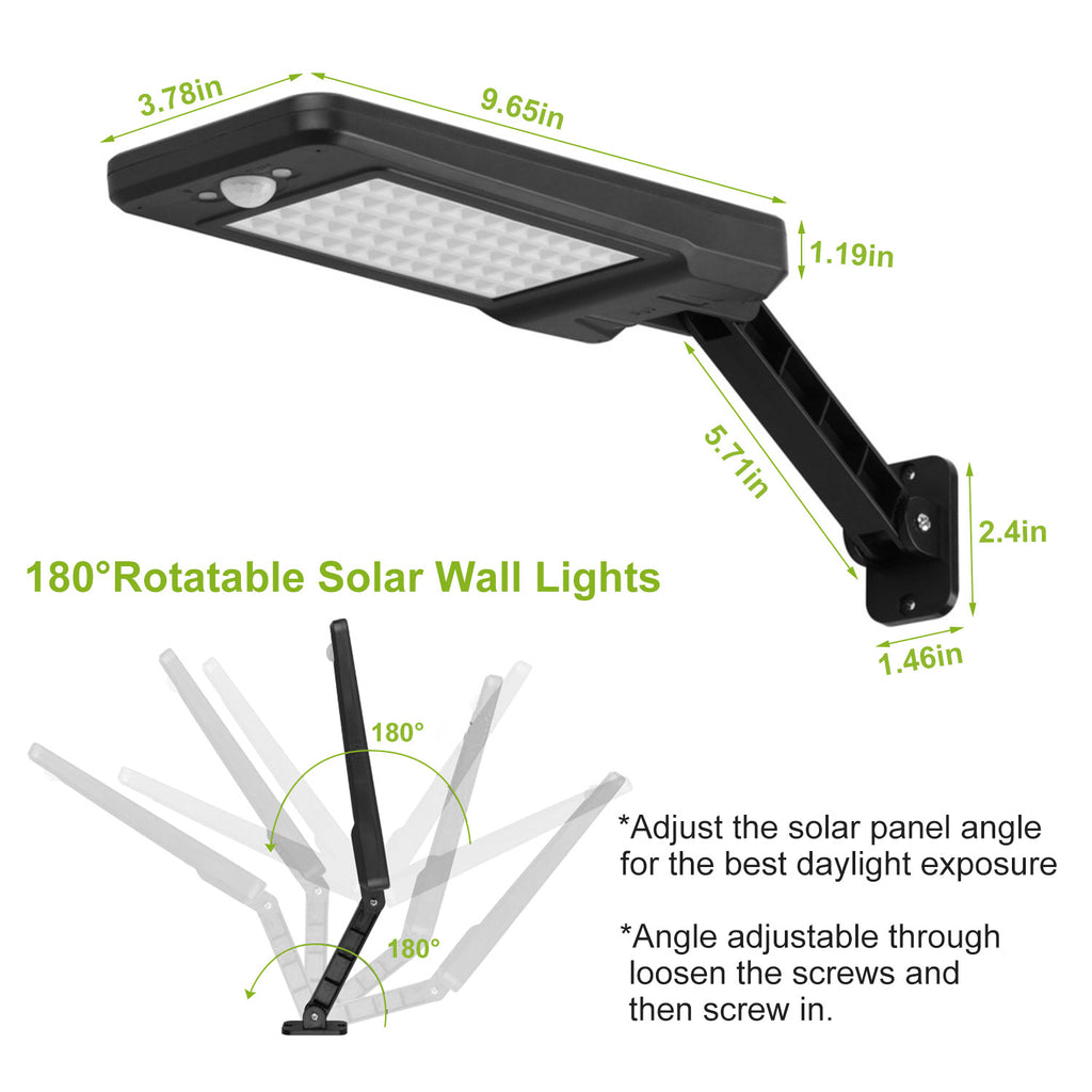 Solar Wall Light Outdoor 60LEDs PIR Motion Sensor Télécommande Lampes sans fil IP65 Eau