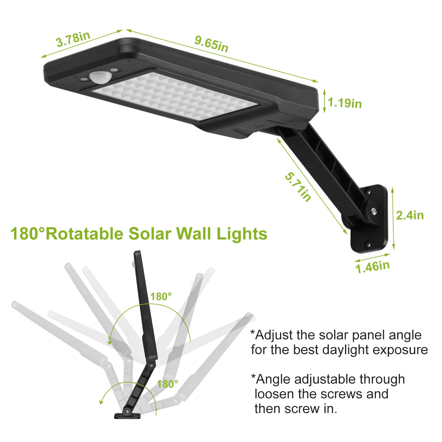 Solar Wall Light Outdoor 60LEDs PIR Motion Sensor Télécommande Lampes sans fil IP65 Eau
