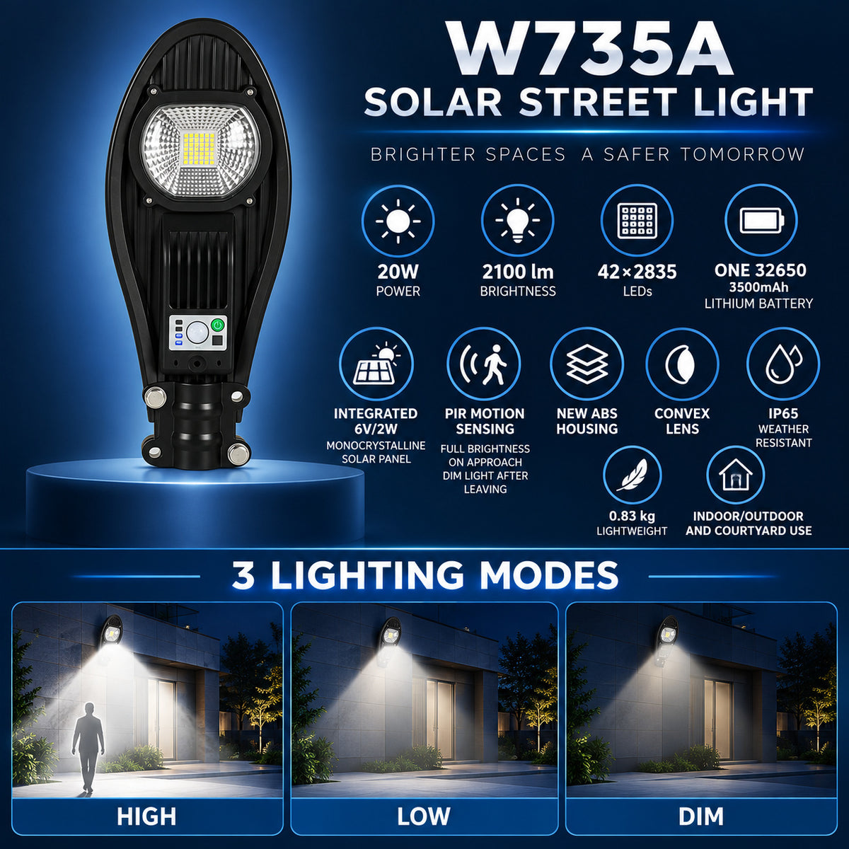 Capteur de mouvement rechargeable solaire Lampe de jardin étanche W735A Pour décoration de triage