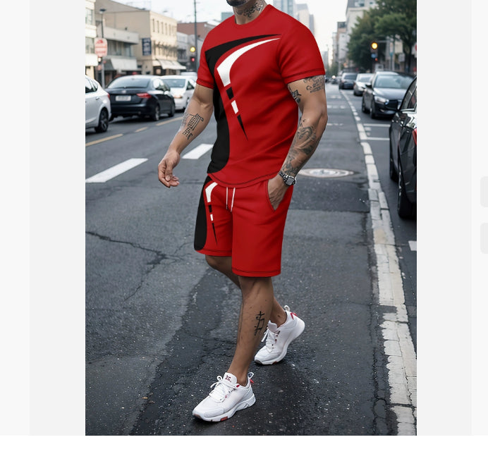 T-shirt casual homme Short deux-pièces imprimé Sportswear