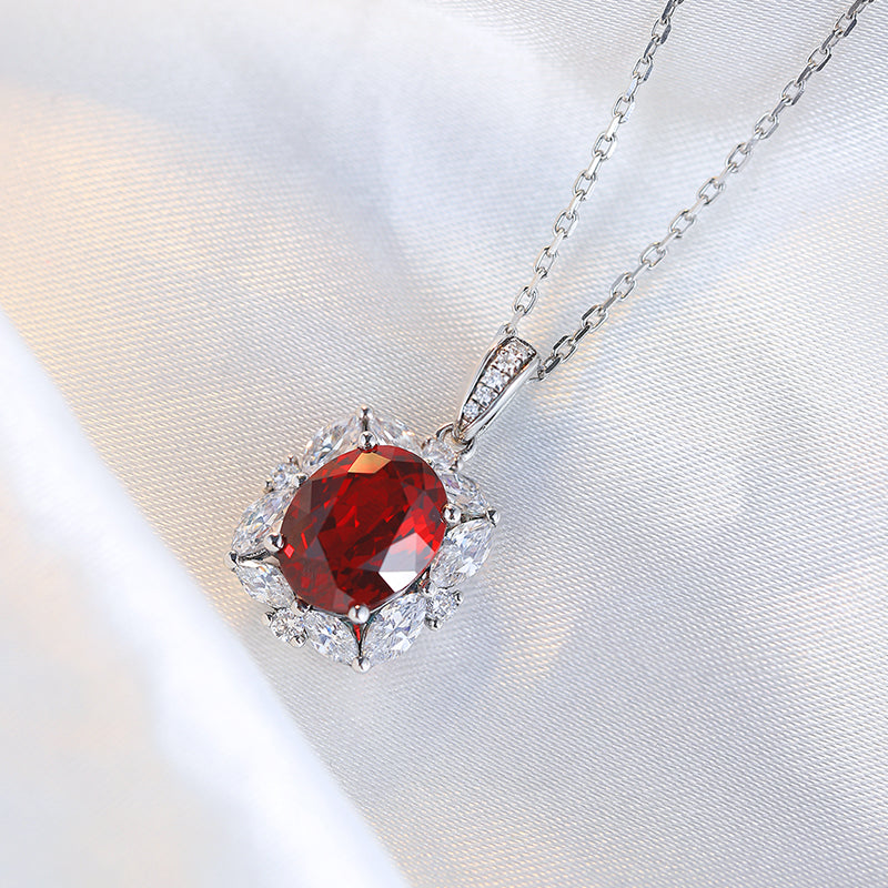 S925 Argent 3.9g Collier Ruby créé en laboratoire