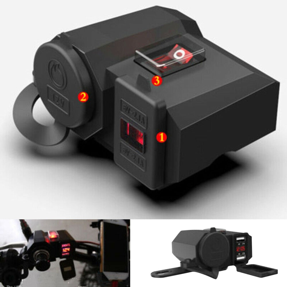 Moto USB Chargeur de voiture étanche Cigarette Léger Voltmètre