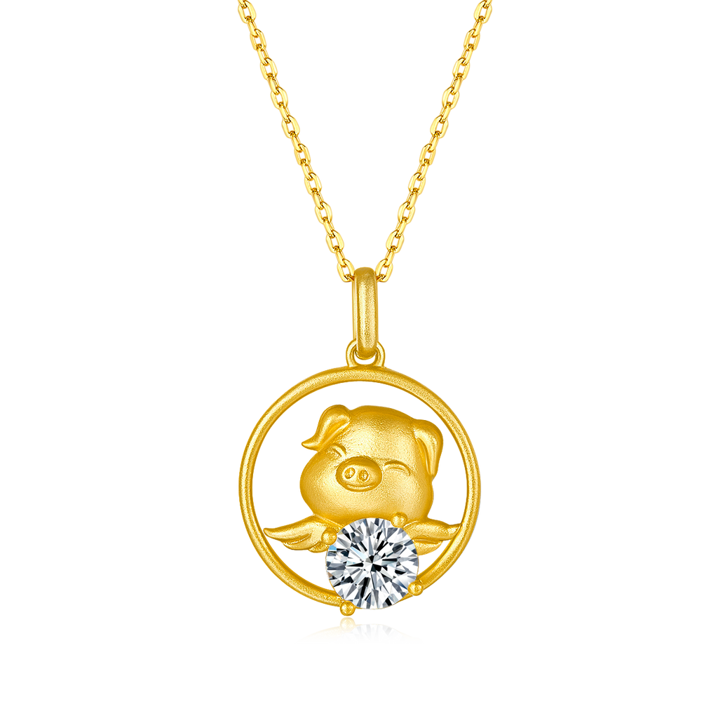 S925 Argent Sterling plaqué or 1ct Moissanite Chinese Zodiac Collier 5,2g GRA certifié
