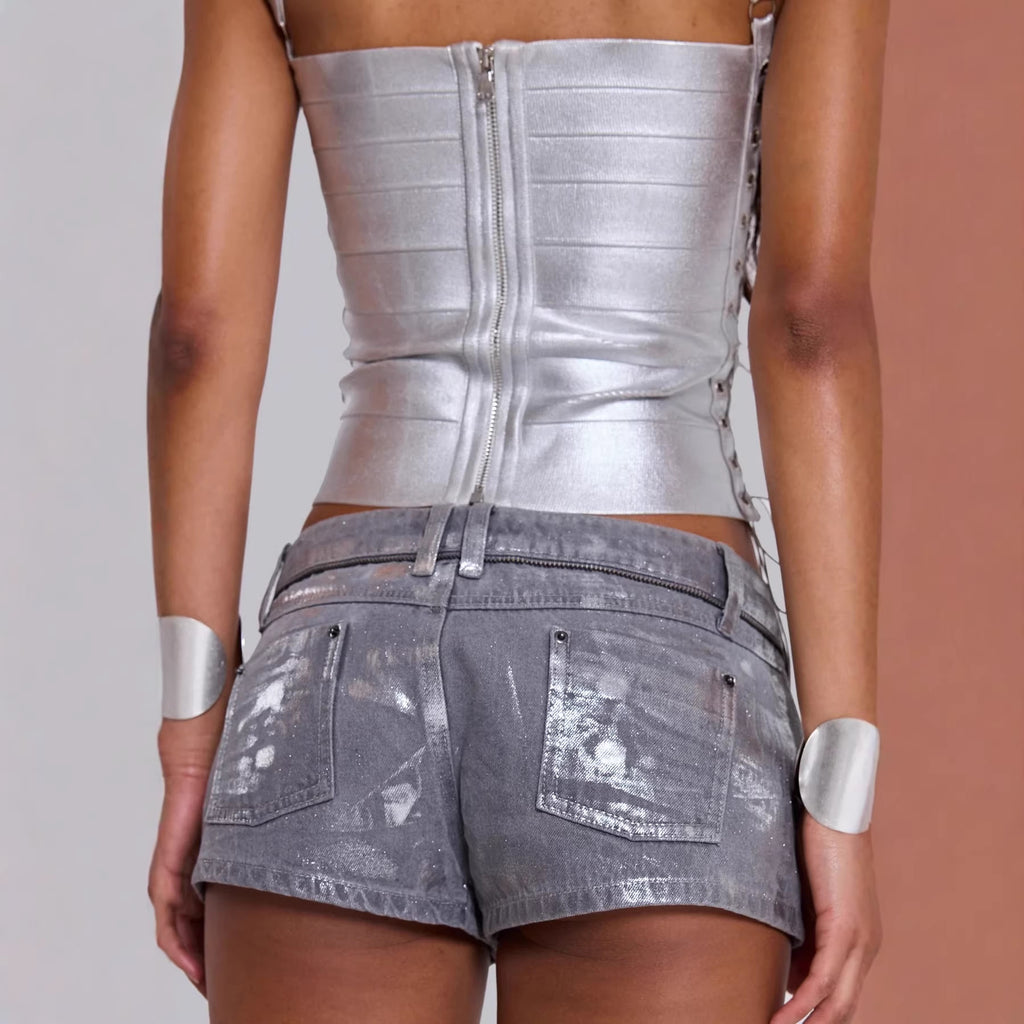 Fashionnable Nouveau style Sexy Streetwear Solid-color Zip-up Camisole